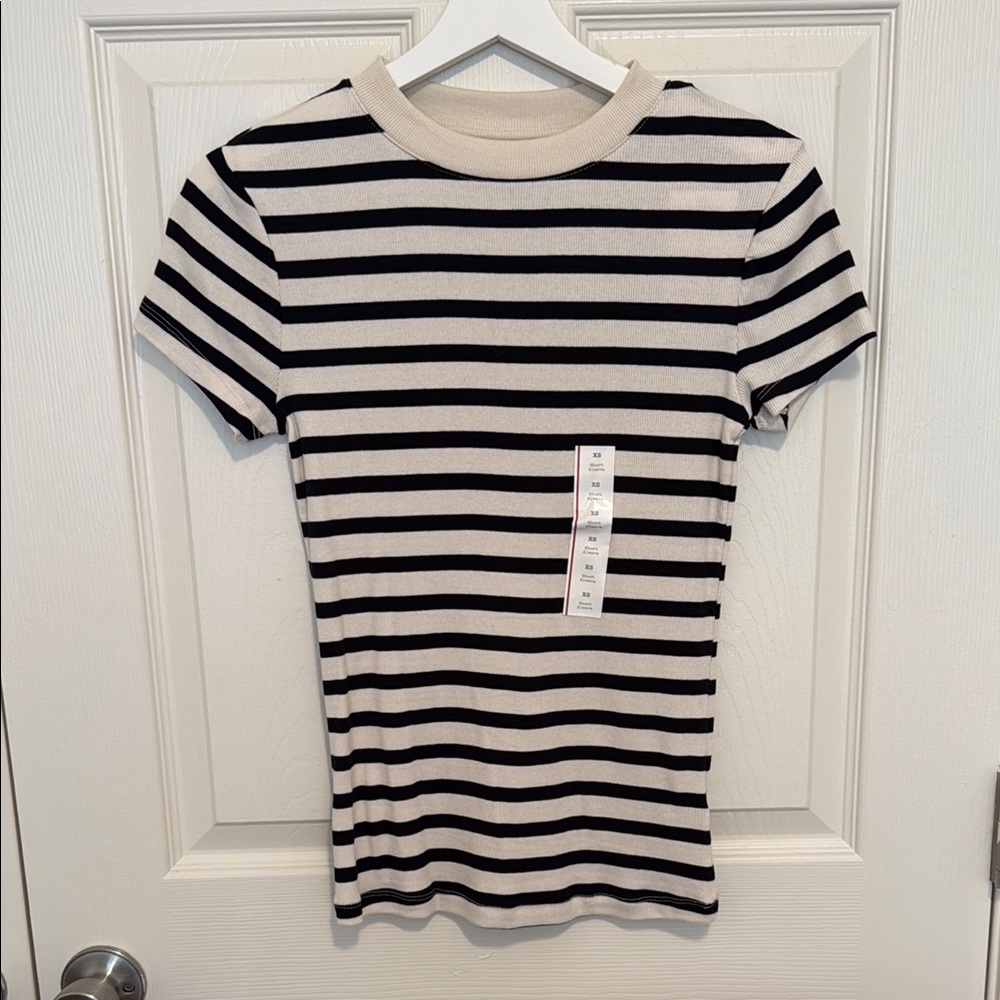 A New Day Black and White Fitted Short Sleeve T-Shirt